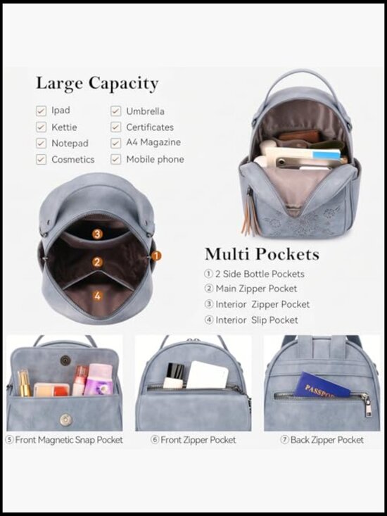 Mini PU Leather Backpack Purse Lightweight Daypack Convertible Shoulder Bag main image 4